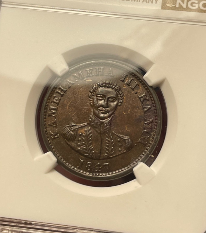 (#102386) Kingdom of Hawaii: 1847 cent  NGC Unc details. Luster!!!  (see video!)