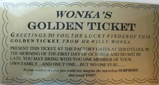 Laminated: Willy Wonka Golden Ticket Replica - Measures 6 1/4" X 3 1/4"