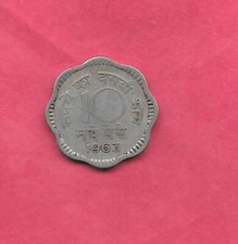 INDIA KM24.2 1963 C 10 NAYE PAISE VF FINE NICE OLD VINTAGE SCALLOPED COIN