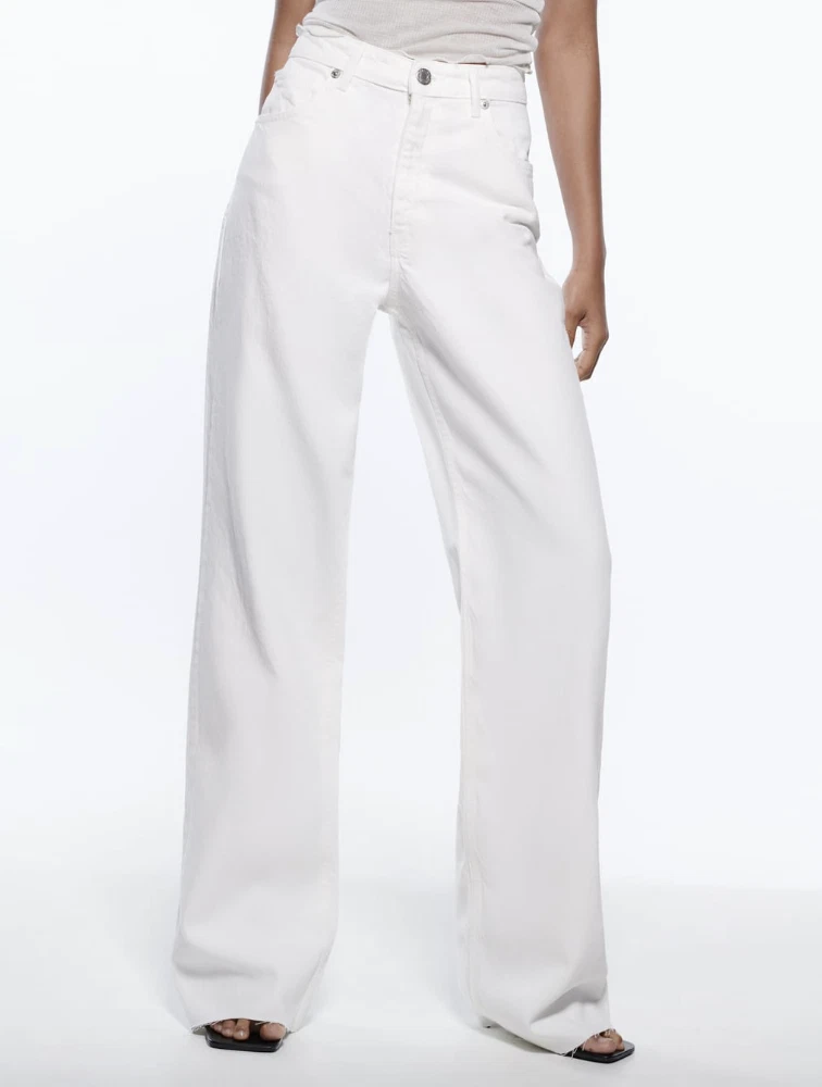 ZARA NEW WOMAN MID RISE LOOSE JEANS Wide Legs WHITE 8197 014 Size 4