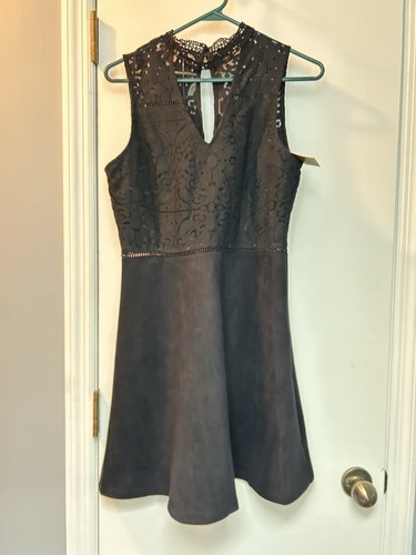 Francesca’s Little Black Dress Size Small Lace Sleeveless Faux Suede NWT