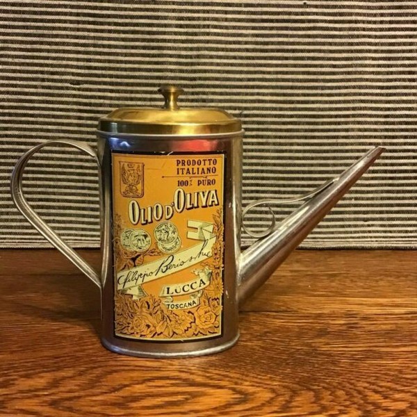 Vintage Tin Can Olio D'oliva Lucca Toscana Olive Oil Italy Handle