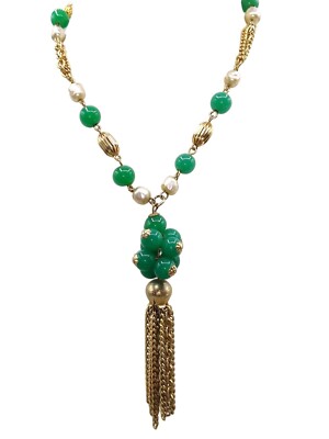 Possible Unsigned Haskell Baroque Pearl and Green Peking Glass Beads Tassel Neck