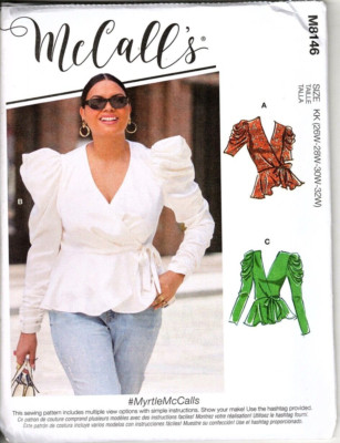 McCall's M8146 Womens 26W - 32W Wrap Peplum Tops Uncut Sewing Pattern ...