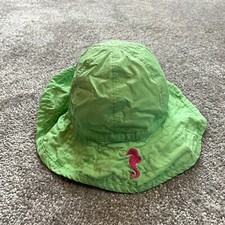 Pottery Barn Kids Bucket Hat Toddlers 12-24 Month Green with Pink Seahorse Logo