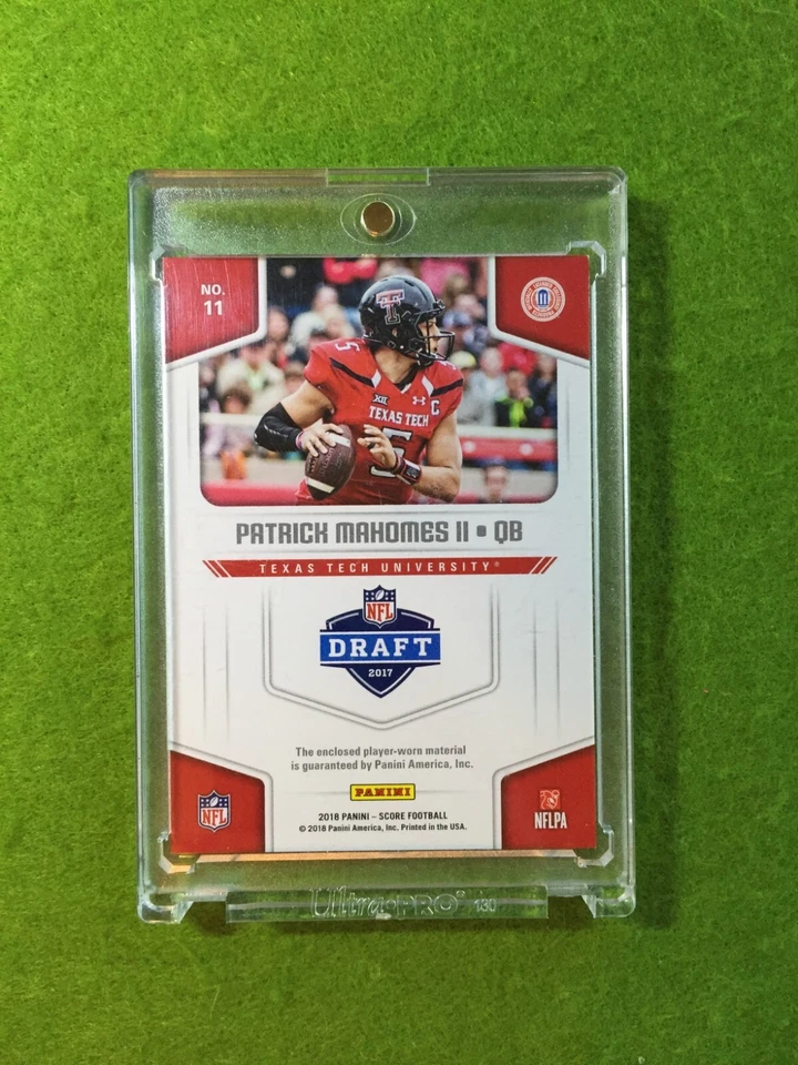 Patrick Mahomes JERSEY CARD 2017 DRAFT Jersey #5 TT SP  2018 Score MAKE AN OFFER - Image 2 of 4