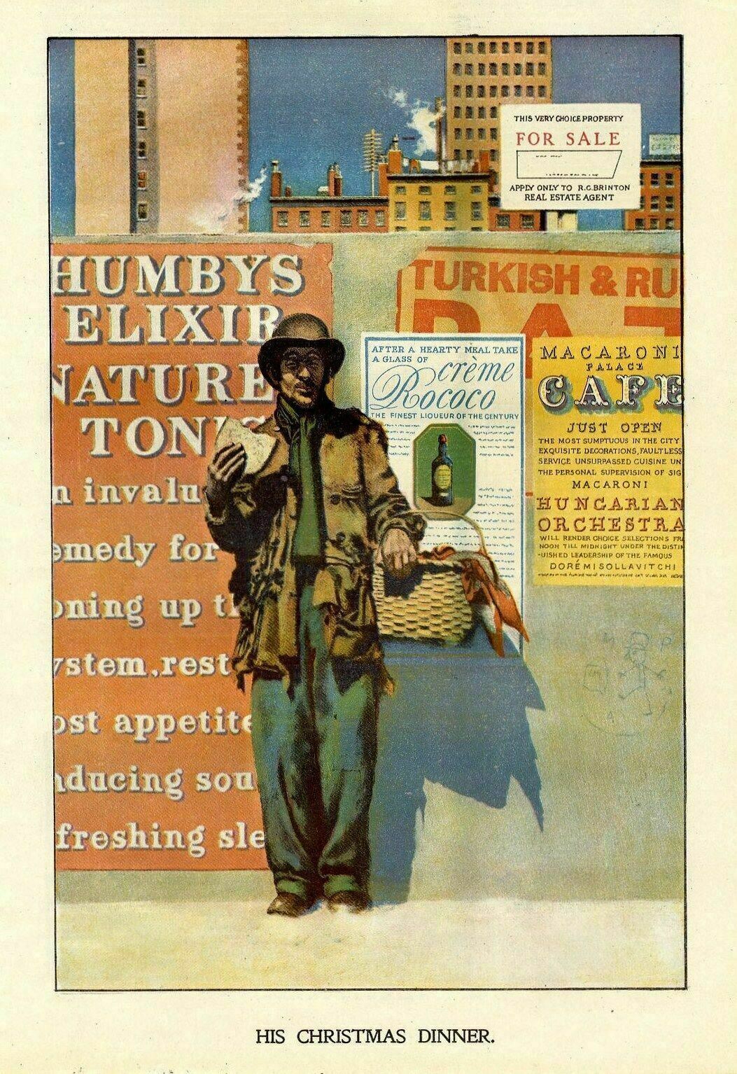 A Gentleman Holds Picnic Basket with Christmas Dinner Sandwich by Ad Wall