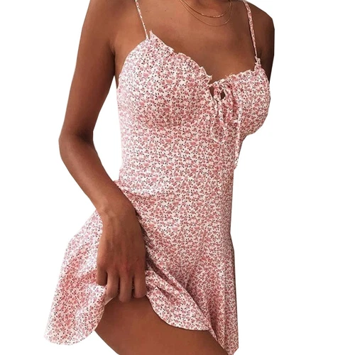 Sexy figurbetontes Damen-Mini-Trägerkleid Blumen Spaghettiträger Party Clubwear Kleid↷ - Bild 56 von 57