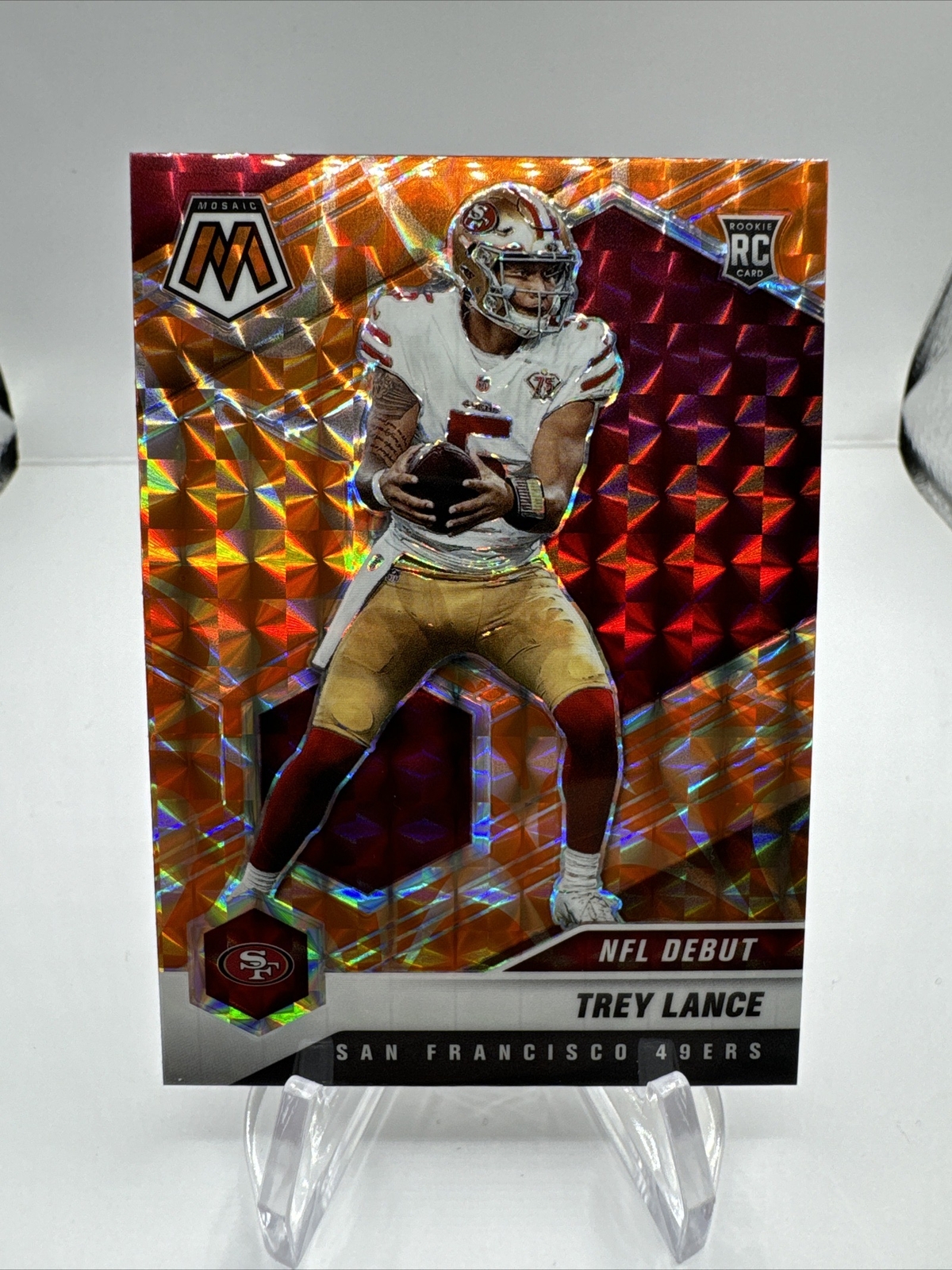 2021 Mosaic Trey Lance NFL Debut Reactive Orange Prizm Rookie RC #244 49ers