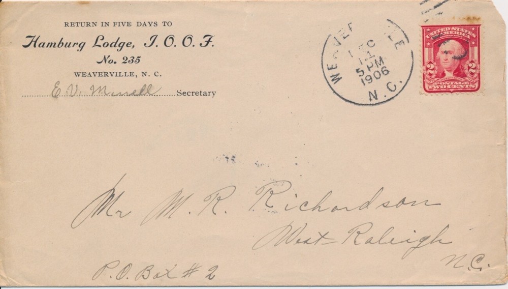 Hamburg Lodge No.235 I.O.O.F. Odd Fellows Weaverville North Carolina 1906