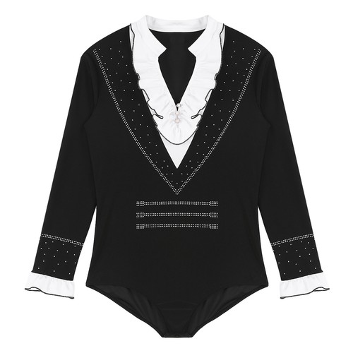 Men Sparkly Rhinestones Figure Skating Leotard Deep V Neck Long Sleeve Romper - Picture 6 of 15