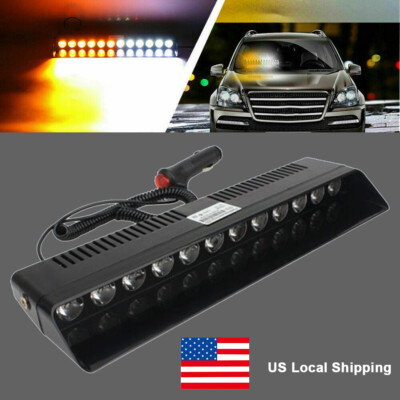 12-LED Car Strobe Light Emergency Flash Windshield Warning Lamps12V Amber/White