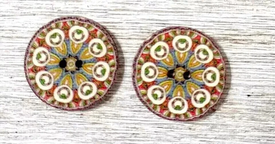Flores Madera Boho Botones Costura 2 Agujeros 1 Pulgada (Juego #1030) 2 piezas Foto 2 de 2