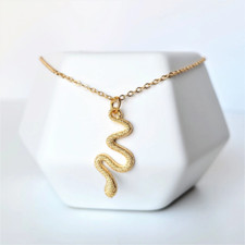 Gold Snake Pendant on Dainty Golden Stainless Steel Chain Boho Serpent Jewelry