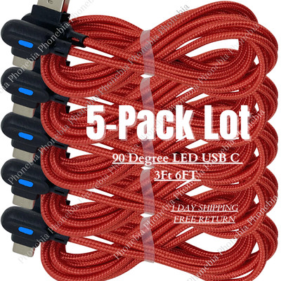 5Pack 3/6Ft 90 Degree Right Angle USB C Fast Charger Cable Lot TypeC For Samsung