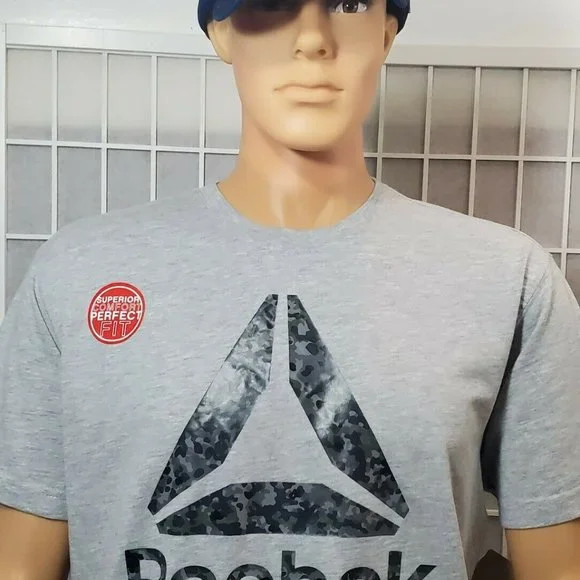REEBOK SPORT TSHIRT MEN REGULAR FIT SHORT SLEEVE FLECK CAMO SIZE S GREY HEATHER thumbnail 7