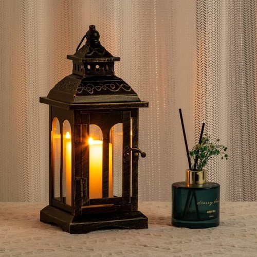 Candle Lantern Decorative Indoor & Outdoor Vintage Metal Hanging Lanterns Decor - Picture 3 of 9