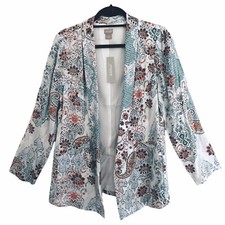 New Chico's Open Front Blazer Size 1 Medium Moroccan Elegance Long Sleeve Lined