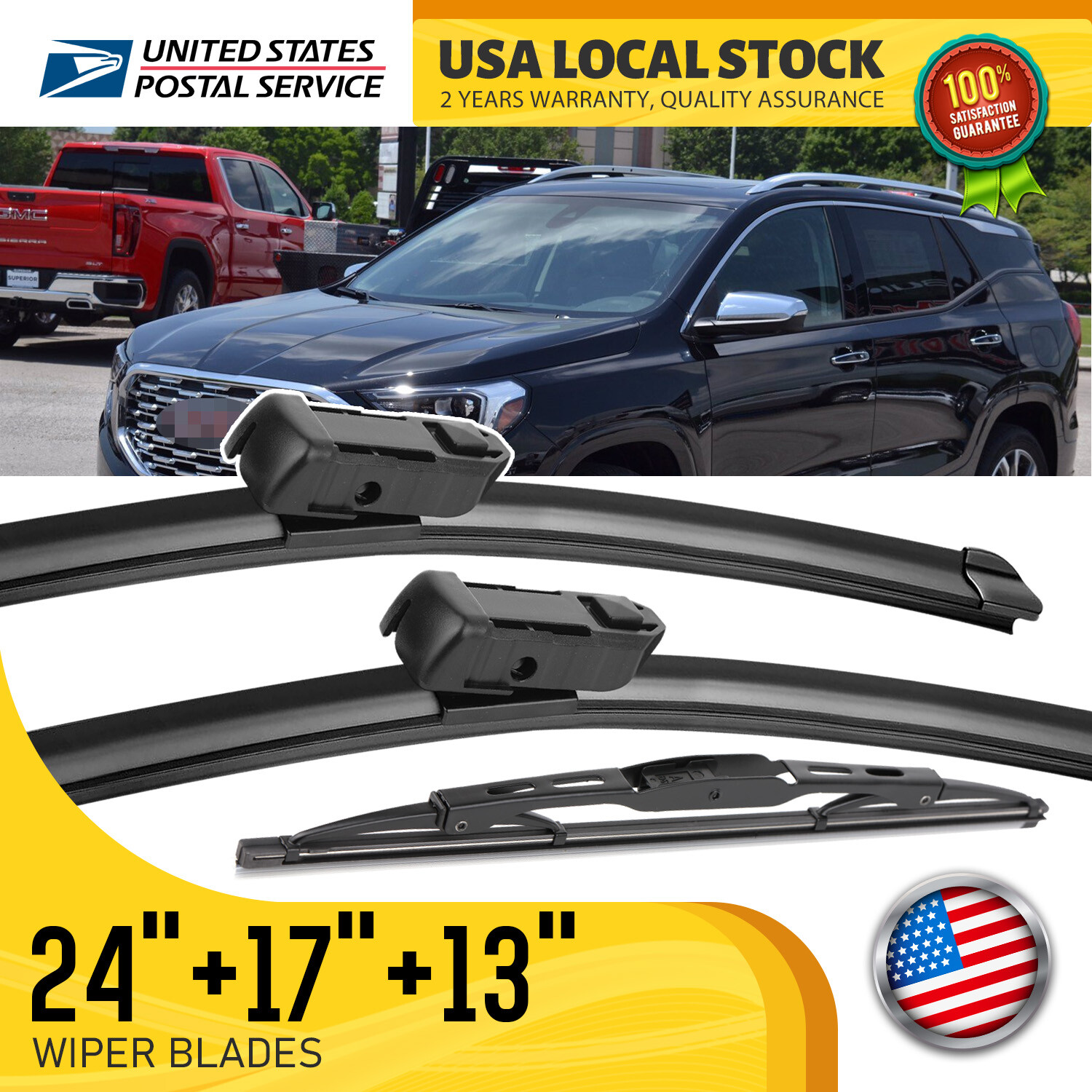 Custom Fit Bracketless Windshield Wiper Blades Set 24 17 13 All-Season