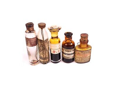 Kaufen 5 Tlg Apothekerflaschen Glasflaschen Tropfen Waldglas Ca. 1800-1880 Deko Antik
