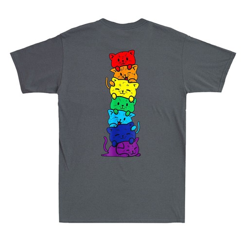 LGBT Cat Stack Rainbow Gay Pride Gift For Cat Lover Vintage T-Shirt (On Back) - Picture 5 of 8