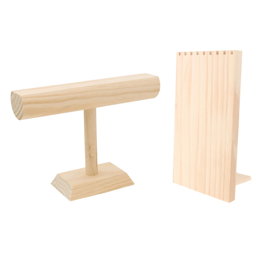 2pcs Wooden Jewelry Display Hanging Necklace Chain Stand Desktop