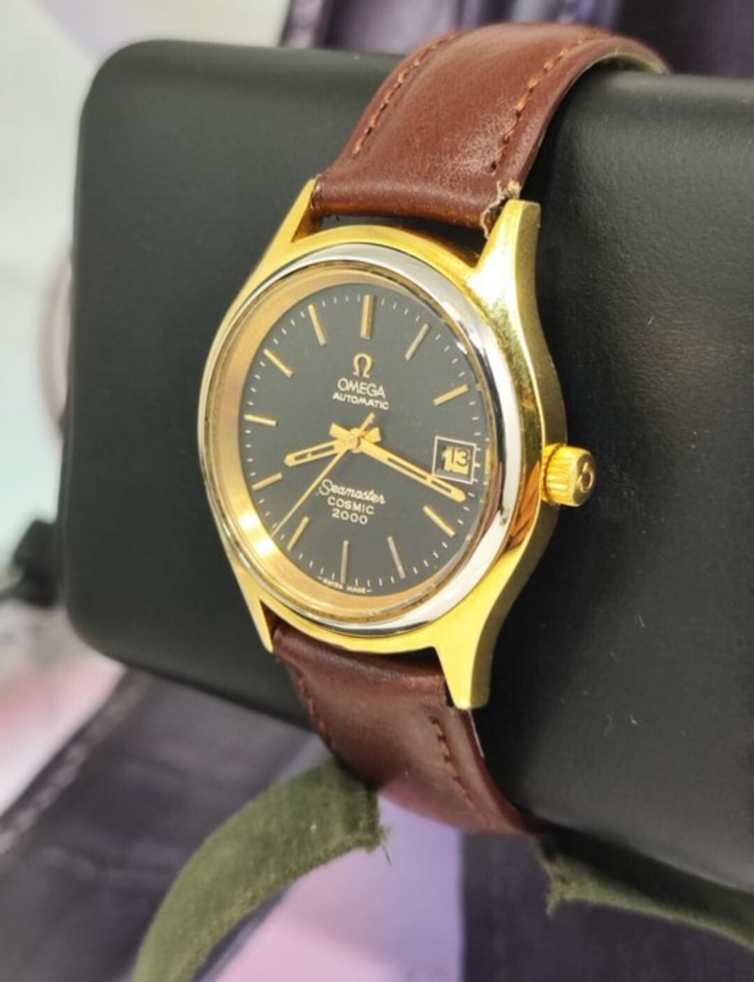 Rare Vintage Omega Seamaster Cosmic 2000 Black Gold Dial 38mm image 3