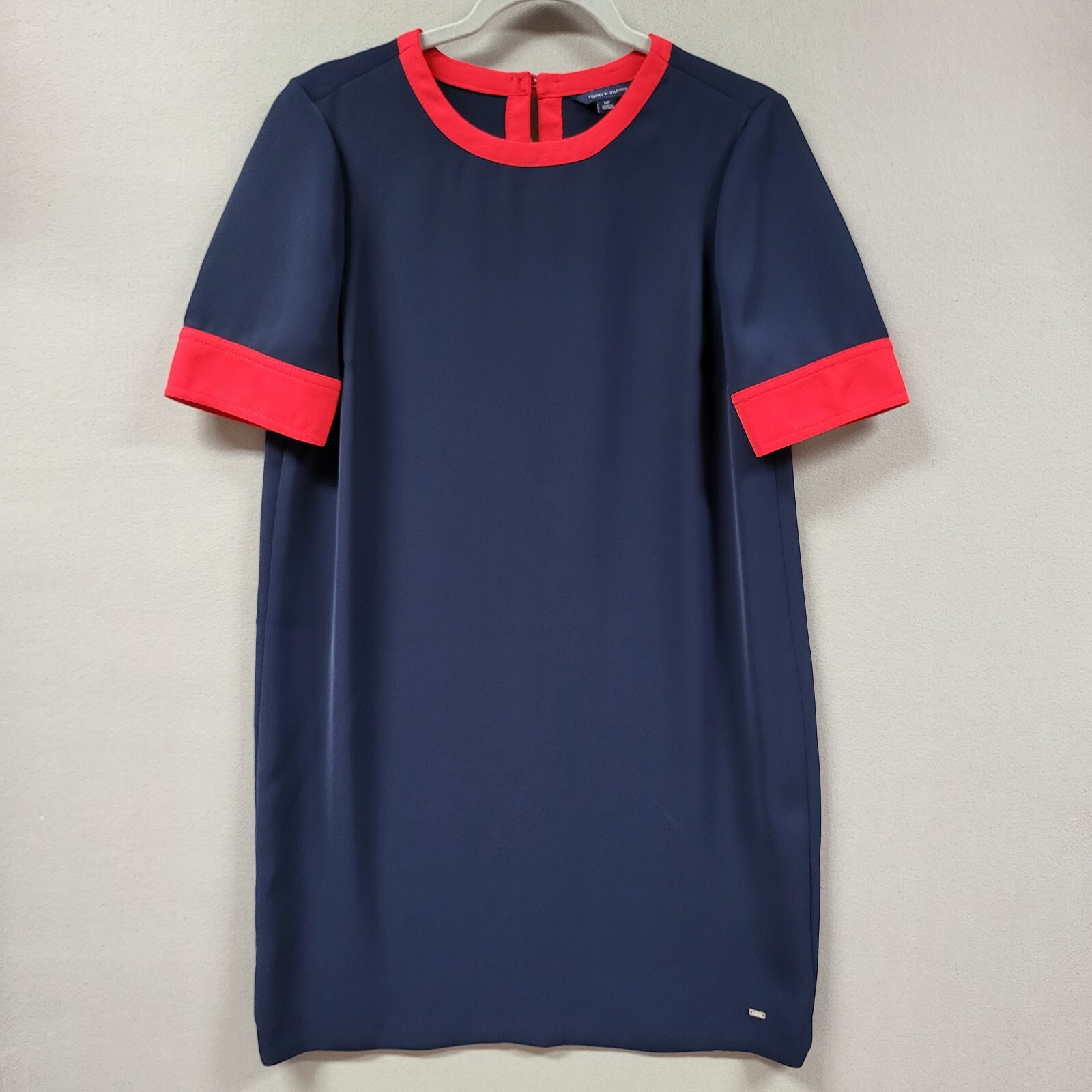 Tommy Hilfiger Women's Small Blue Red Color Block Shift Dress for Work