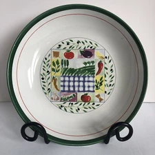 Country Side Pasta Serving Bowl 10.75" Landscape Vegetables White Green Band Rim