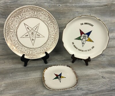 3 Vintage O.E.S. Order of the Eastern Star Masonic Freemason Plates 1966 Indiana