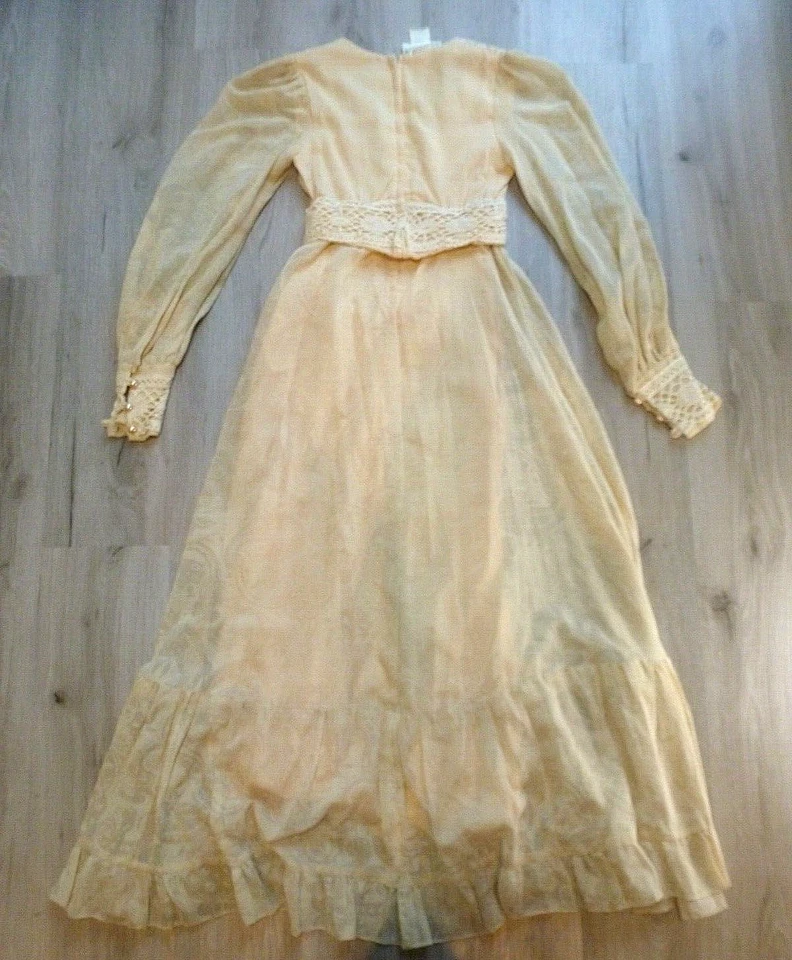 VTG 70s-80 Jessica McClintock Gunne Sax Gunnies Dress 7 Lace Boho Hippie Prairie - Image 2 of 4