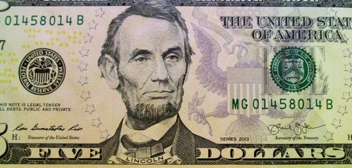 MG 014/58/014 B Federal US Five Dollar Bill_2013_Fancy Serial #_Bookend 3 Digit_ - Picture 3 of 5