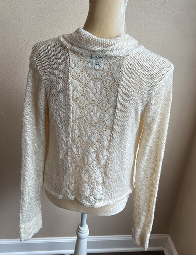 Lucky Brand Womens Off White Cardigan Sz XL Knit ST2925 Lace Accents - Picture 3 of 3