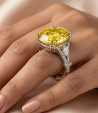 RARE Certified 5.00 Ct Round Cut Yellow Natural Diamond Ring White Gold Finish