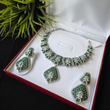 Bespoke Emerald Green Necklace Set with Earrings Statement Jewellery Set