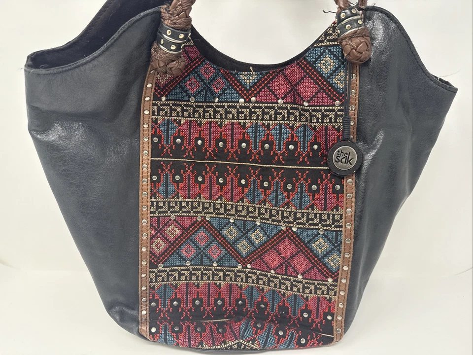Vintage The Sak Indio Leather Cross Stitch Studded Hobo Bag - Image 2 of 4