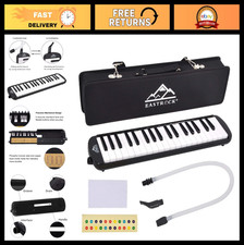 37-Key Black Melodica Keyboard Soprano Piano Instrument with Case - Portable Mus