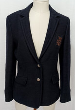 Crew Clothing Ladies Navy Blue Blazer Hacking Varsity Style Jacket Size 10