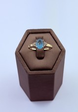 Aquamarine And Diamond 9ct Gold Ring , Vintage And Hallmarked Size p