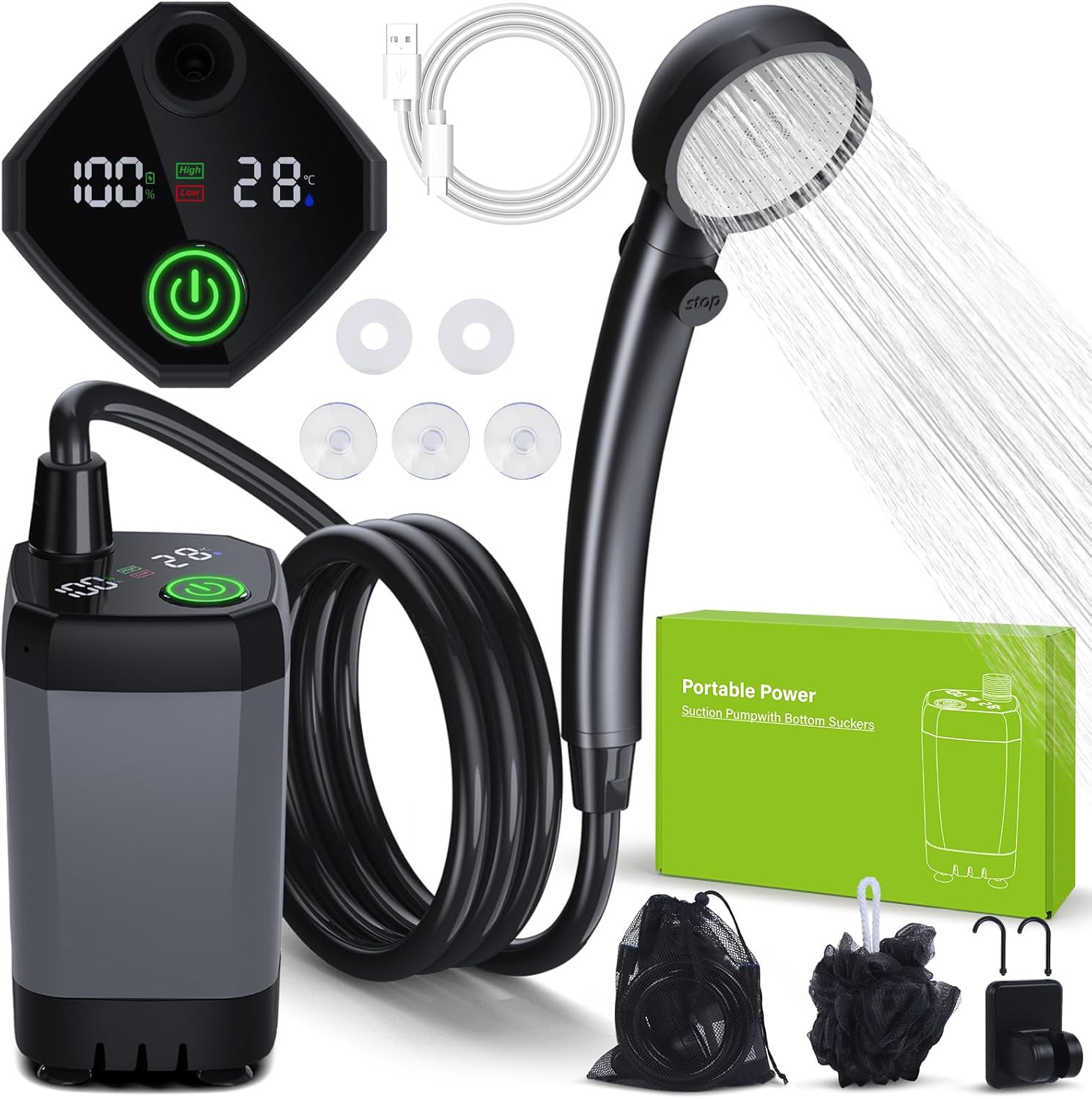 Ducha Portatil Camping, [Pantalla Temperatura] 6000mAh Recargable Ducha Camper,
