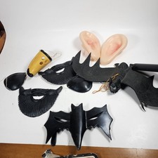 Set of Vintage Halloween Ear Masks Plastic 60's-70?s Pirate Patch Bat Beard Prop