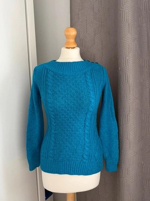 New York & Company Strickpullover türkis blau Glitzer UK 6 vertikal Zopfmuster XS