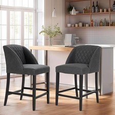 26" Bar Stools Set of 2, Faux Leather Counter Height Barstools with Back Black