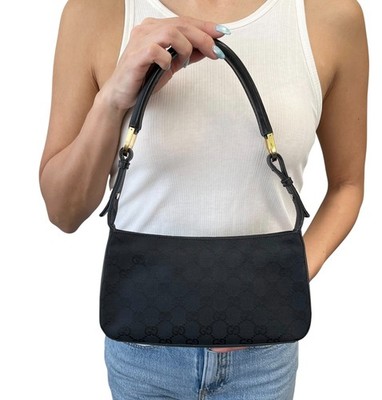 GUCCI Vintage GG Monogram Logo Canvas Pochette Mini Bag Dark Blue