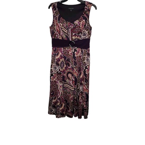 Perceptions Womens Purple Paisley Dress SZ M Sleeveless Scoop Neck Midi