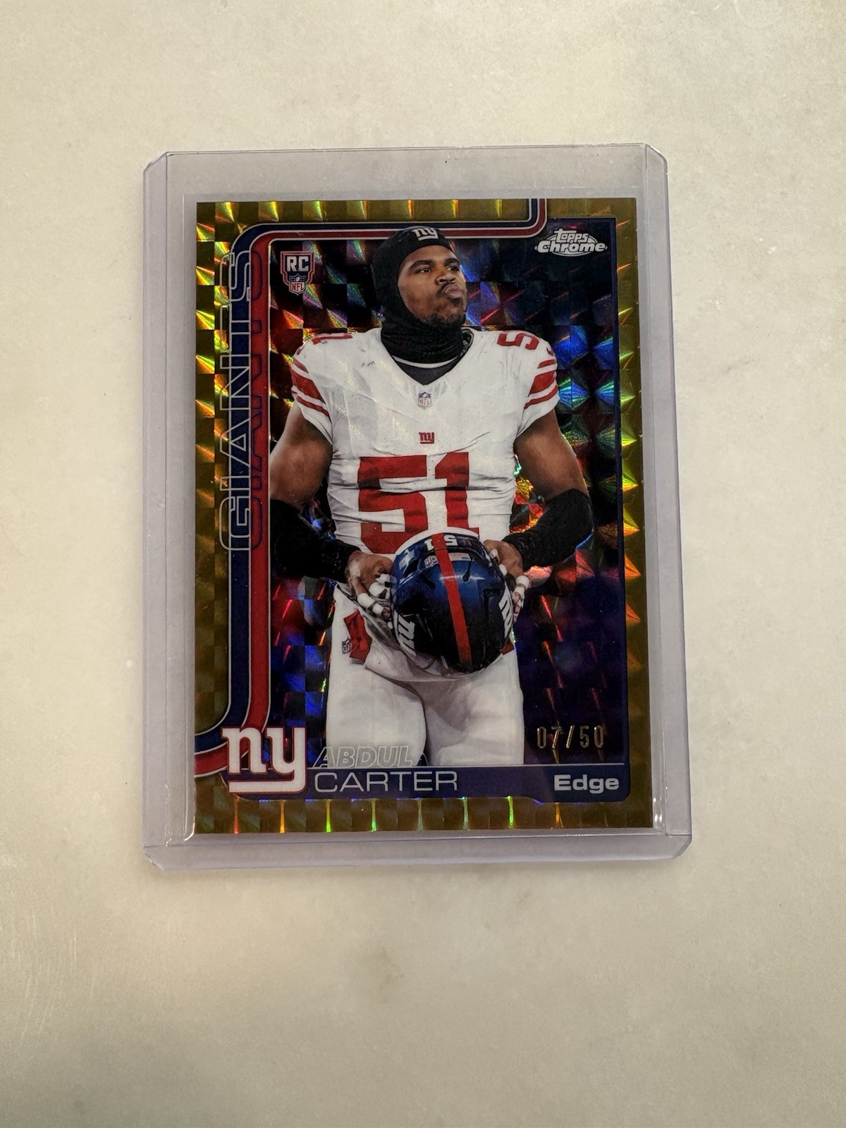 Abdul Carter 2025 Topps Chrome NFL RC Gold /50 Refractor Variation Rookie Giants