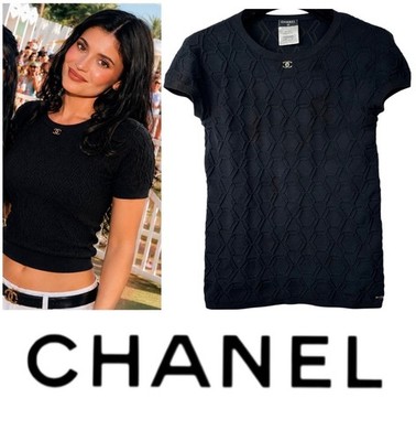 3K Chanel 2016 Black Quilted Sweater Top 34 36 2 4 6 T Shirt Jacket Logo 16p S M