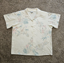 Vtg Koret Womens Sz M Beige Animal Print Short Sleeve Collared Blouse USA Made