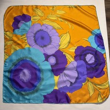 PINTO 30” Square Scarf Hand Rolled Floral Blue Purple Orange Colorful