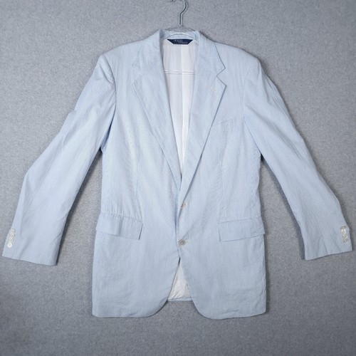 Vintage Polo Ralph Lauren Jacket Mens 42L Seersucker Blazer Sport Coat USA Made - Picture 2 of 17